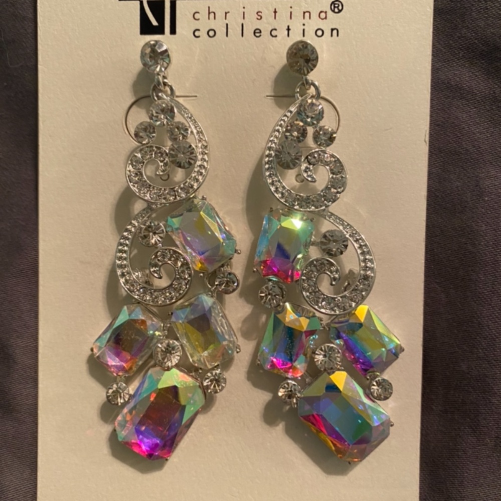 large iridescent formal earrings